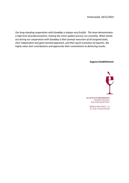 Reference letter from Eugene Establishment, page 1
