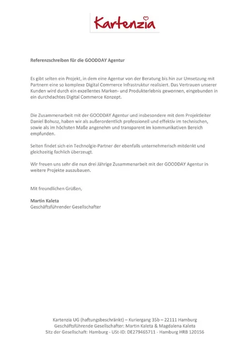 Reference letter from Kartenzia, page 1
