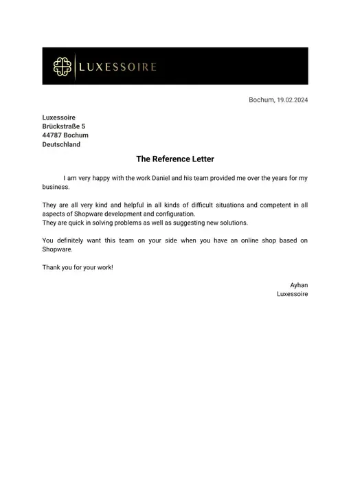 Reference letter from Luxessoire, page 1