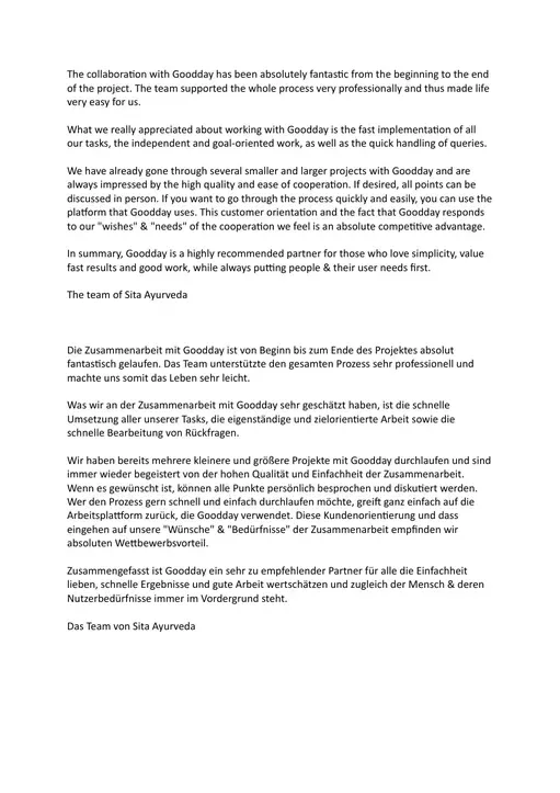 Reference letter from Sita Ayurveda, page 1